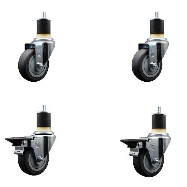 Service Caster 3.5'' Thermoplastic Rubber Wheel Swivel 1-7/8'' Expanding Stem Caster Set 2 Brakes, 4PK SCC-EX20S3514-TPRB-2-PLB-2-178 - main